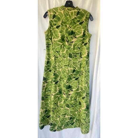 SAG HARBOR Long Tropical Floral Dress Green Linen Blend Multicolor Size Medium - Picture 3 of 5